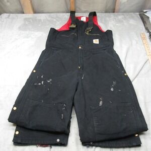 Carhartt R04 Bibs Men 40x30 BLK Quilt Insulated Double Knee Overall Work VTG USA